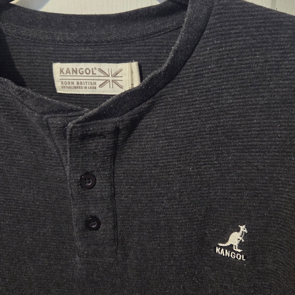 Kangol Waffle Knit Henley Black Long Sleeve Cotton Thermal Medium Mens Top - Picture 3 of 10